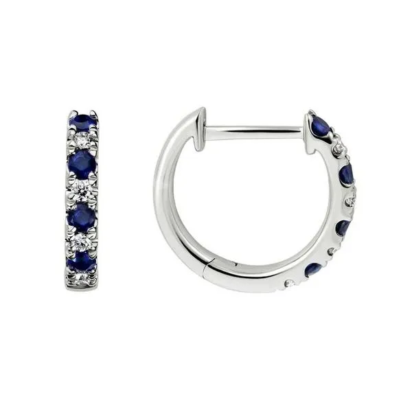 Blue Sapphire & Diamond Alternating Huggie Hoops Peter & Co. Jewelers Avon Lake, OH
