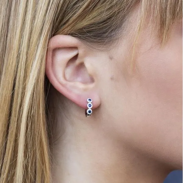 Shy Creation Blue Sapphire Diamond Huggie Earrings Image 3 Peter & Co. Jewelers Avon Lake, OH