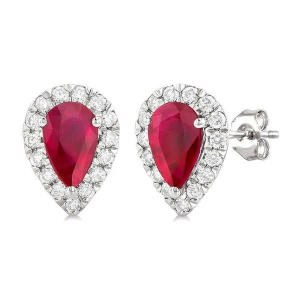 Ruby Pear Diamond Halo Stud Earrings Peter & Co. Jewelers Avon Lake, OH