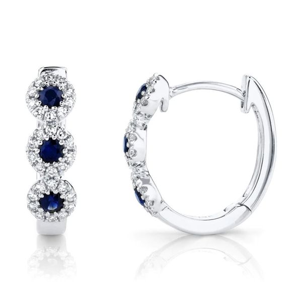 Shy Creation Blue Sapphire Diamond Huggie Earrings Image 2 Peter & Co. Jewelers Avon Lake, OH