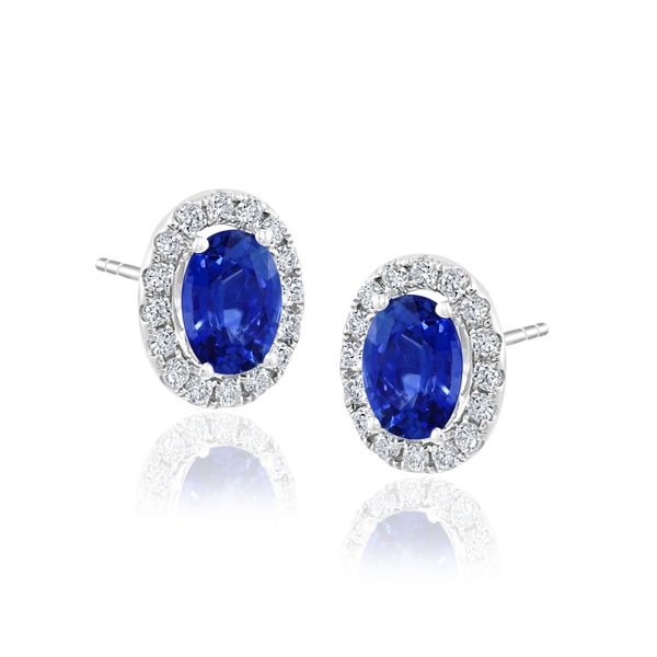 Blue Sapphire Diamond Halo Stud Earrings Peter & Co. Jewelers Avon Lake, OH