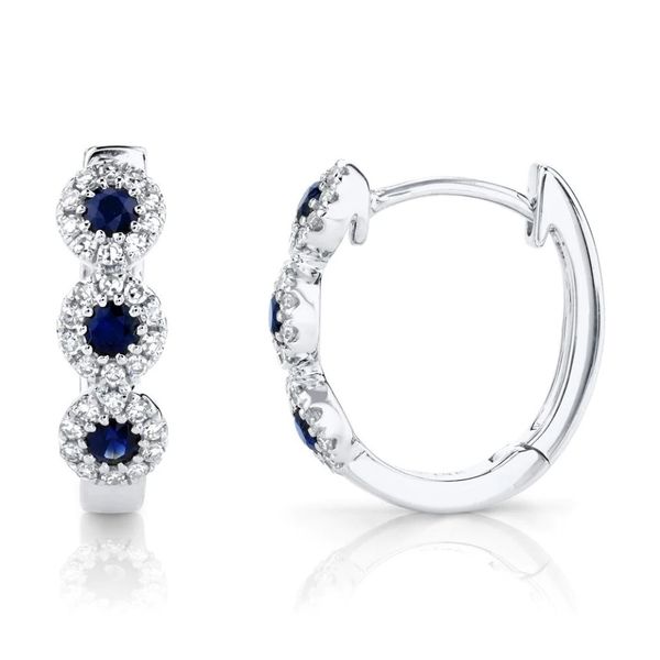 Shy Creation Blue Sapphire Diamond Huggie Earrings Image 2 Peter & Co. Jewelers Avon Lake, OH