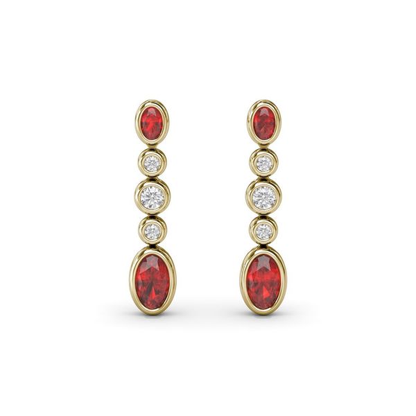 Fana Ruby & Diamond Bezel Dangle Earrings Peter & Co. Jewelers Avon Lake, OH