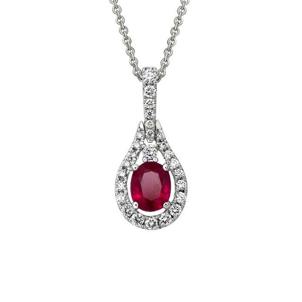 Ruby & Diamond Halo Necklace Peter & Co. Jewelers Avon Lake, OH