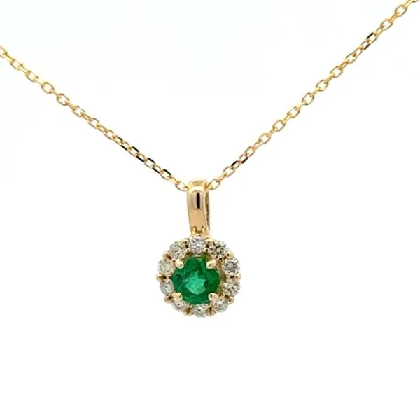 Emerald and Diamond Halo Pendant and Chain Peter & Co. Jewelers Avon Lake, OH