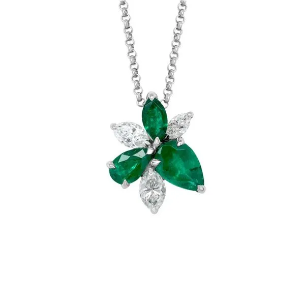 Emerald & Diamond Cluster Pendant Necklace Peter & Co. Jewelers Avon Lake, OH