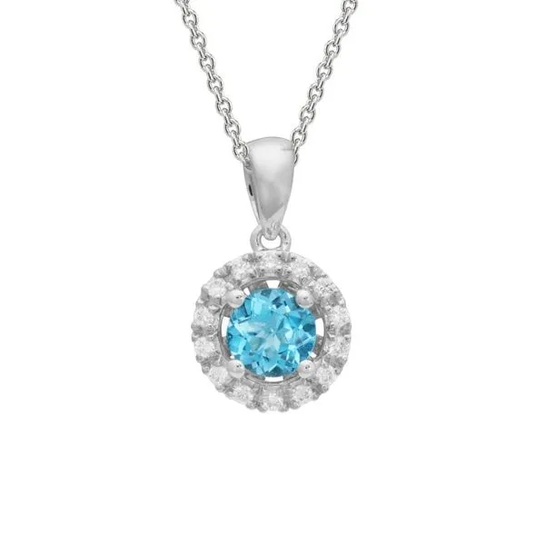 Blue Topaz Diamond Halo Necklace Peter & Co. Jewelers Avon Lake, OH