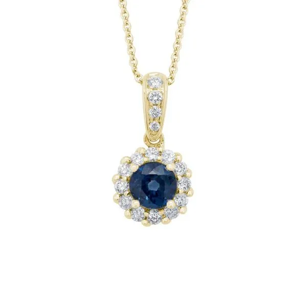 Blue Sapphire & Diamond Halo Pendant Necklace Peter & Co. Jewelers Avon Lake, OH