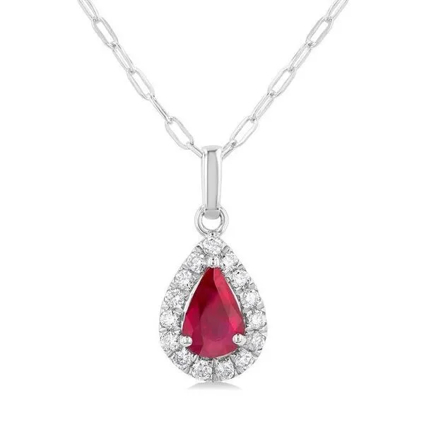 Ruby Pear Diamond Halo Necklace Peter & Co. Jewelers Avon Lake, OH