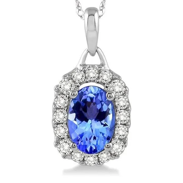 Tanzanite and Diamond Halo Necklace Image 2 Peter & Co. Jewelers Avon Lake, OH