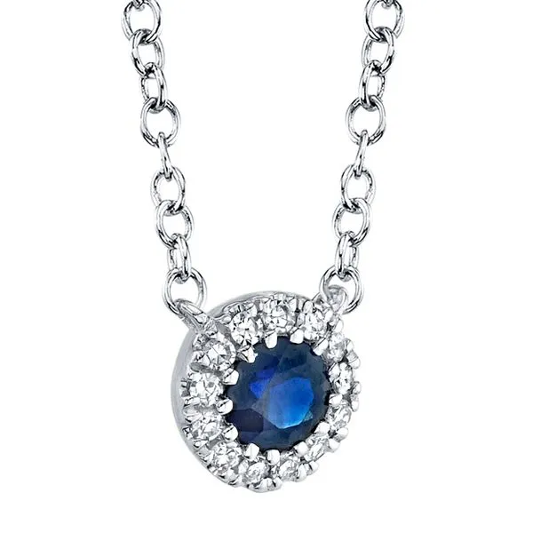 Shy Creation Blue Sapphire Diamond Halo Necklace Image 2 Peter & Co. Jewelers Avon Lake, OH
