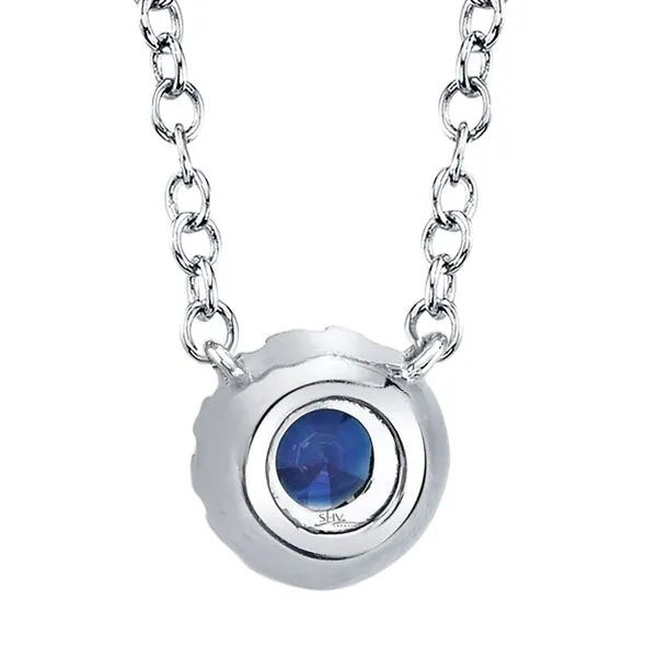 Shy Creation Blue Sapphire Diamond Halo Necklace Image 4 Peter & Co. Jewelers Avon Lake, OH