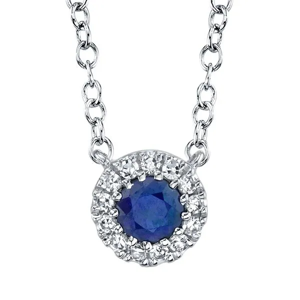 Shy Creation Blue Sapphire Diamond Halo Necklace Peter & Co. Jewelers Avon Lake, OH