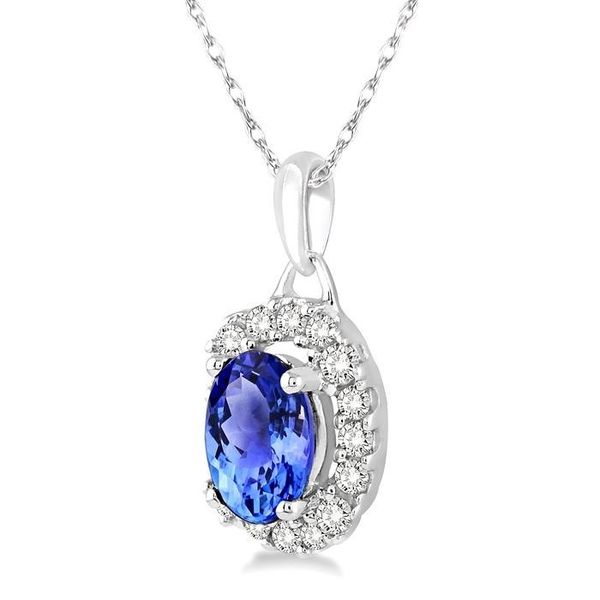 Tanzanite and Diamond Halo Necklace Image 3 Peter & Co. Jewelers Avon Lake, OH