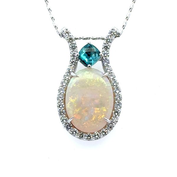 Australian Opal Blue Zircon Diamond Necklace Peter & Co. Jewelers Avon Lake, OH