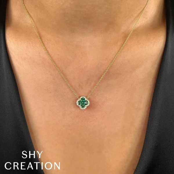 Shy Creation Diamond & Emerald Clover Necklace Image 4 Peter & Co. Jewelers Avon Lake, OH