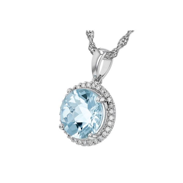 Aquamarine Diamond Halo Necklace Image 2 Peter & Co. Jewelers Avon Lake, OH