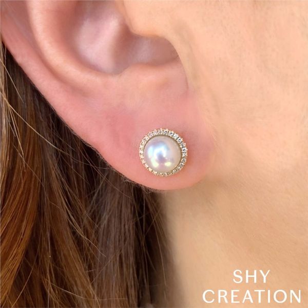 Shy Creation Diamond & Cultured Pearl Stud Earrings Image 2 Peter & Co. Jewelers Avon Lake, OH