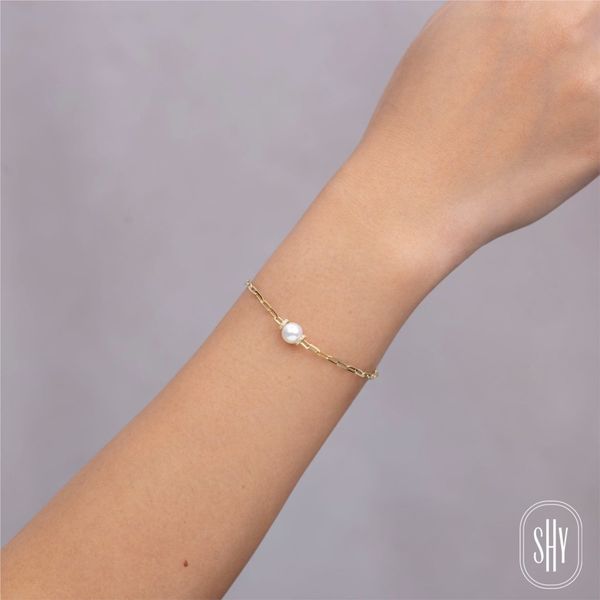 Shy Creation Diamond & Cultured Pearl Paper Clip Link Bracelet Image 2 Peter & Co. Jewelers Avon Lake, OH