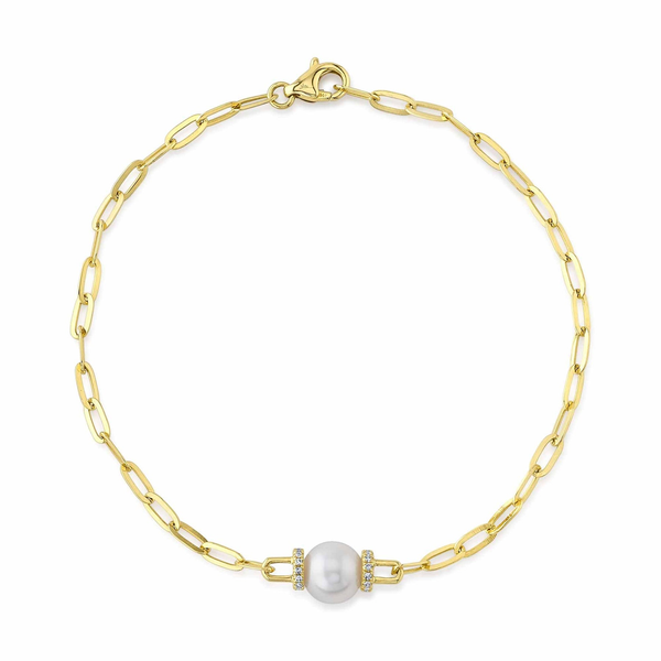 Shy Creation Diamond & Cultured Pearl Paper Clip Link Bracelet Peter & Co. Jewelers Avon Lake, OH