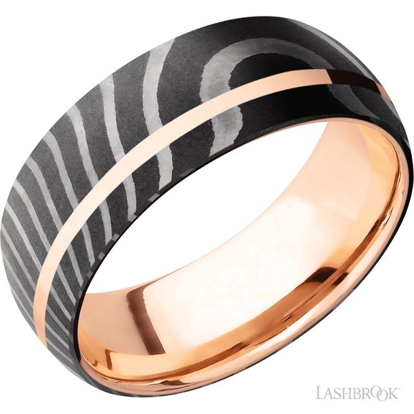 8mm Damascus and Rose Gold Band Peter & Co. Jewelers Avon Lake, OH