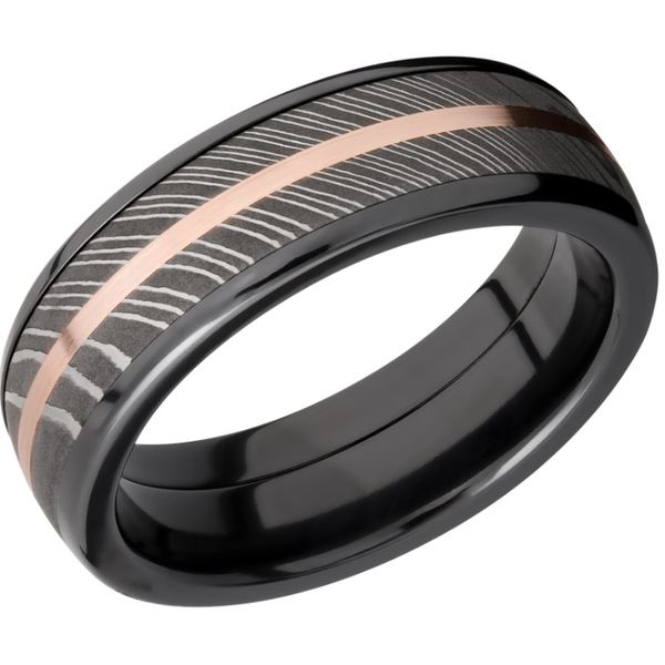 7mm Damascus, Rose Gold and Zirconium Band Peter & Co. Jewelers Avon Lake, OH