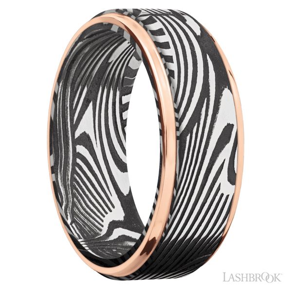 8mm Damascus and Rose Gold Band Image 2 Peter & Co. Jewelers Avon Lake, OH