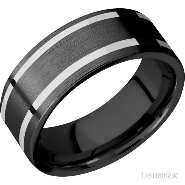 8mm Zirconium Band with White Gold Inlay Peter & Co. Jewelers Avon Lake, OH