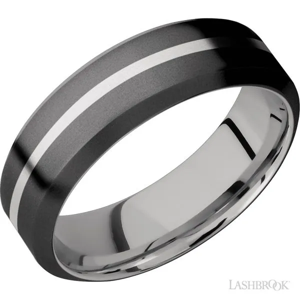 7mm Zirconium Band with Palladium Silver Inlay Peter & Co. Jewelers Avon Lake, OH