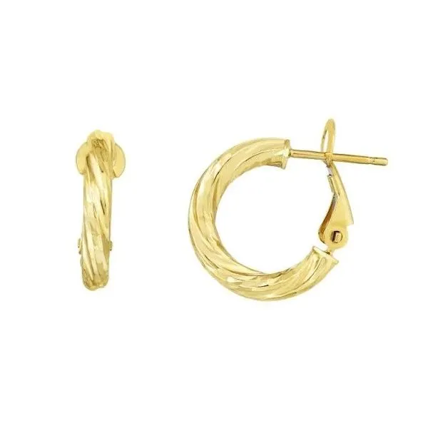 Yellow Gold Twist Omega Back Hoops Peter & Co. Jewelers Avon Lake, OH
