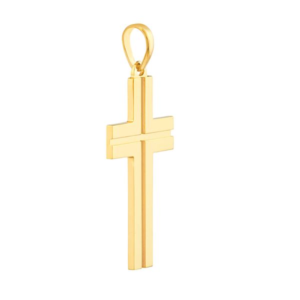 Yellow Gold Grooved Cross Pendant Image 2 Peter & Co. Jewelers Avon Lake, OH
