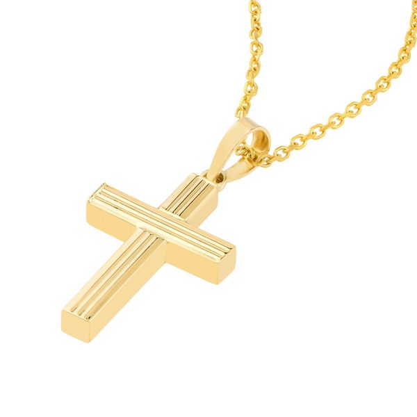 Yellow Gold Fluted Bar Cross Pendant Image 2 Peter & Co. Jewelers Avon Lake, OH