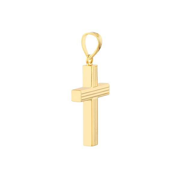 Yellow Gold Fluted Bar Cross Pendant Image 3 Peter & Co. Jewelers Avon Lake, OH