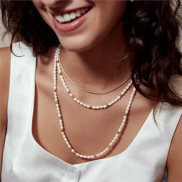 Ania Haie Gold Freshwater Pearl and White Cubic Zirconia Bezel Set Slider Necklace Image 2 Peter & Co. Jewelers Avon Lake, OH