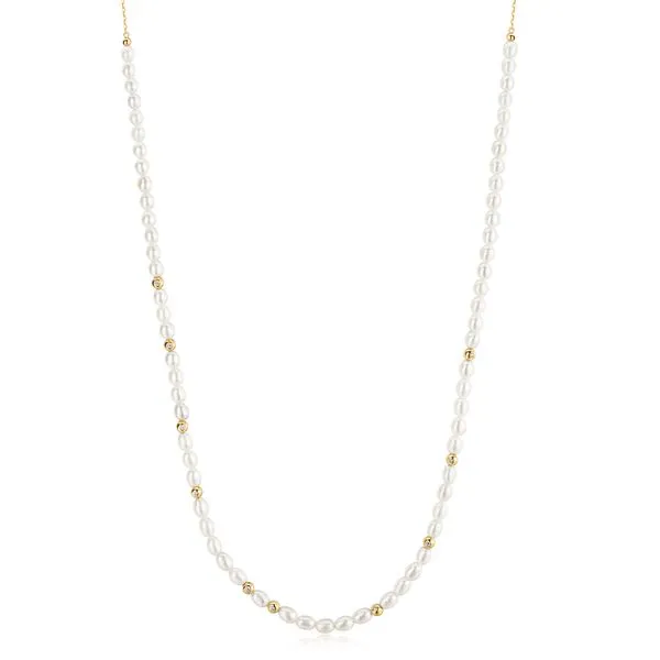Ania Haie Gold Freshwater Pearl and White Cubic Zirconia Bezel Set Slider Necklace Peter & Co. Jewelers Avon Lake, OH