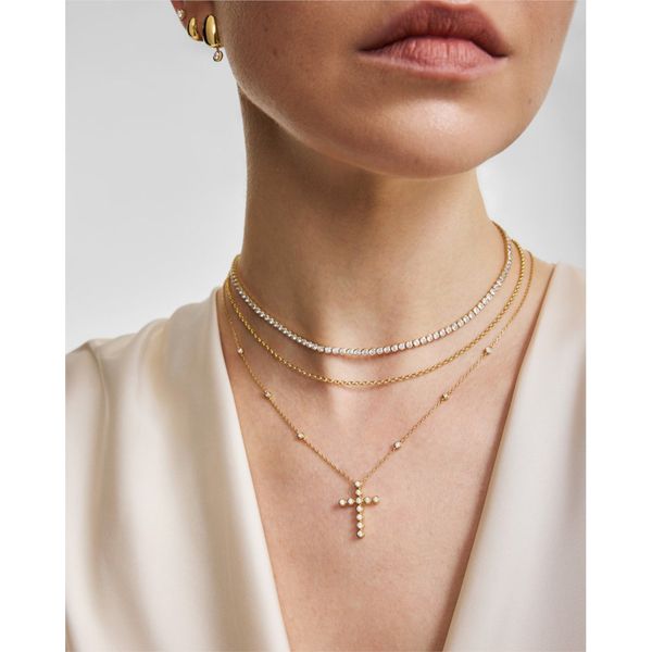 Ania Haie Gold Bezel-Set Station Necklace with Cross Pendant Image 2 Peter & Co. Jewelers Avon Lake, OH