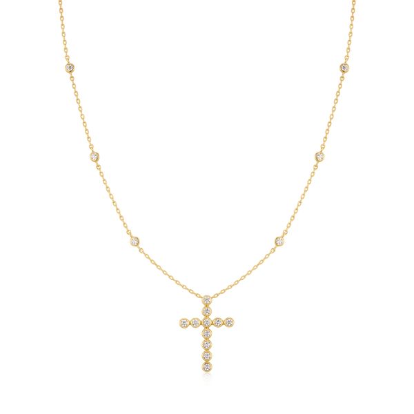 Ania Haie Gold Bezel-Set Station Necklace with Cross Pendant Peter & Co. Jewelers Avon Lake, OH