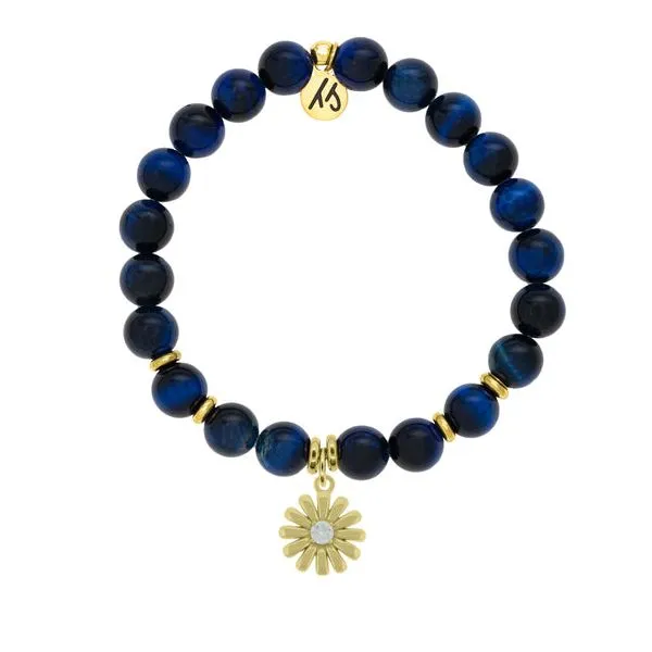 Gold Daisy Lapis Tiger's Eye  Bead Bracelet Peter & Co. Jewelers Avon Lake, OH