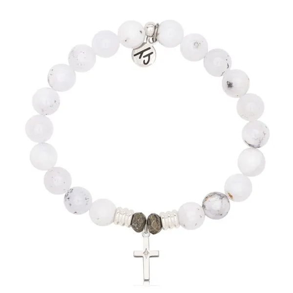 Cross CZ White Chalcedony Bead Bracelet Peter & Co. Jewelers Avon Lake, OH
