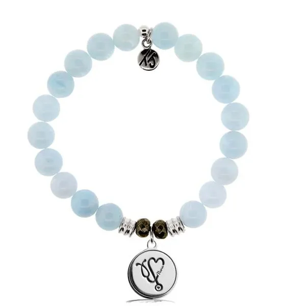 Nurse Charm Blue Aquamarine Bead Bracelet Peter & Co. Jewelers Avon Lake, OH