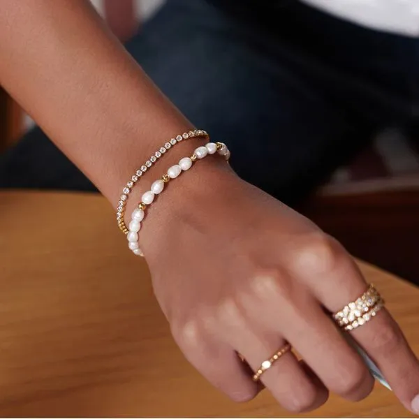 Ania Haie Gold Freshwater Pearl and White Cubic Zirconia Bezel Set Bracelet Image 2 Peter & Co. Jewelers Avon Lake, OH