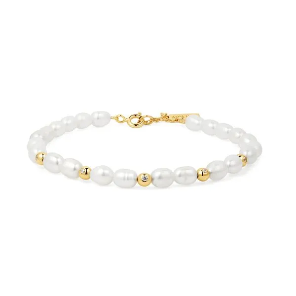 Ania Haie Gold Freshwater Pearl and White Cubic Zirconia Bezel Set Bracelet Peter & Co. Jewelers Avon Lake, OH