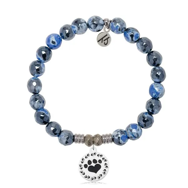 Paw Print Denim Blue Agate Bead Bracelet Peter & Co. Jewelers Avon Lake, OH