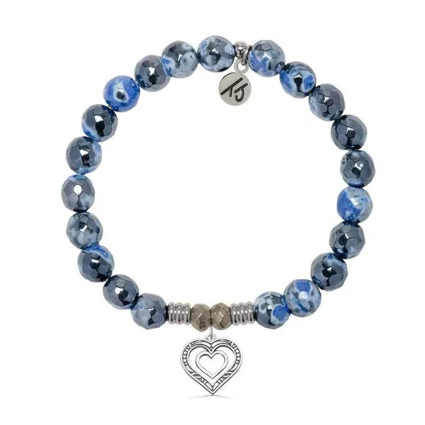 Family Heart Denim Blue Agate Bead Bracelet Peter & Co. Jewelers Avon Lake, OH