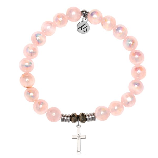 Cross CZ Pink Selenite Bead Bracelet Peter & Co. Jewelers Avon Lake, OH