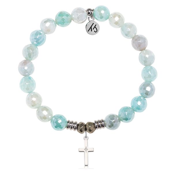 Cross CZ Aqua Agate Bead Bracelet Peter & Co. Jewelers Avon Lake, OH