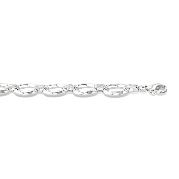 Silver Diamond Oval Link Bracelet Image 3 Peter & Co. Jewelers Avon Lake, OH