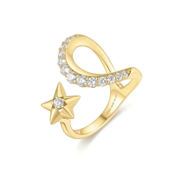Ania Haie Gold Sparkling Moon and Star Adjustable Ring Image 2 Peter & Co. Jewelers Avon Lake, OH