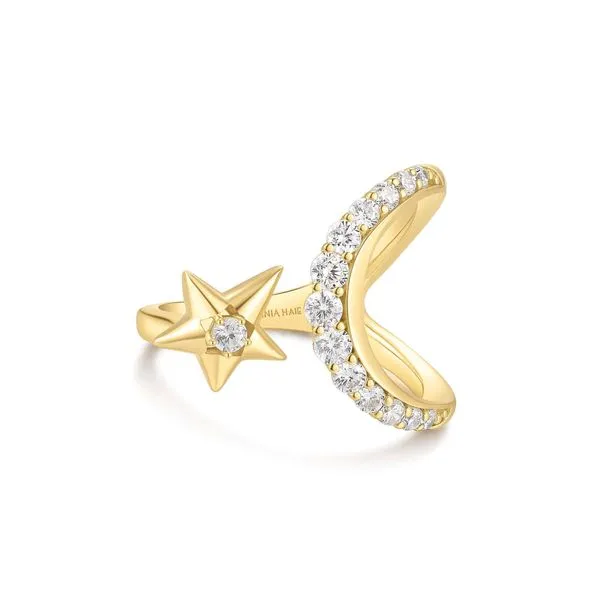 Ania Haie Gold Sparkling Moon and Star Adjustable Ring Peter & Co. Jewelers Avon Lake, OH