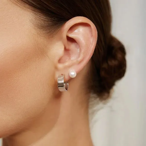 Ania Haie Silver Flat Medium Hoop Earrings Image 2 Peter & Co. Jewelers Avon Lake, OH
